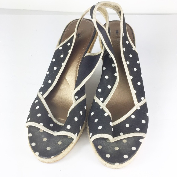 J Crew Women Black White Polka Dot Peep Toe Wedges - Picture 1 of 6